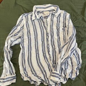 Blue and White Striped Women's Boyfriend Shirt